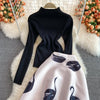 Autumn and winter light mature style Korean temperament mid-length skirt two-piece suit stand-up collar short sweater
