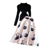 Autumn and winter light mature style Korean temperament mid-length skirt two-piece suit stand-up collar short sweater