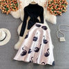 Autumn and winter light mature style Korean temperament mid-length skirt two-piece suit stand-up collar short sweater