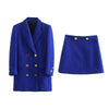 Autumn and winter women's clothing textured long blazer + high waist skirt suit with metal buttons