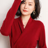 Autumn and winter women's pullover knit 100% pure cardigan dress cross-neck thickened versatile slim bottoming long skirt
