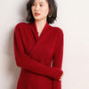 Autumn and winter women's pullover knit 100% pure cardigan dress cross-neck thickened versatile slim bottoming long skirt