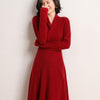 Autumn and winter women's pullover knit 100% pure cardigan dress cross-neck thickened versatile slim bottoming long skirt