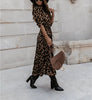 Autumn lapel Long Dress For Women 2023 Casual Long Sleeve Split Leopard Print Dress Female Elegant Maxi Party Clothing
