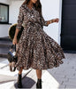 Autumn lapel Long Dress For Women 2023 Casual Long Sleeve Split Leopard Print Dress Female Elegant Maxi Party Clothing
