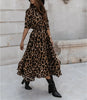 Autumn lapel Long Dress For Women 2023 Casual Long Sleeve Split Leopard Print Dress Female Elegant Maxi Party Clothing