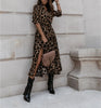 Autumn lapel Long Dress For Women 2023 Casual Long Sleeve Split Leopard Print Dress Female Elegant Maxi Party Clothing