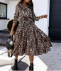 Autumn lapel Long Dress For Women 2023 Casual Long Sleeve Split Leopard Print Dress Female Elegant Maxi Party Clothing