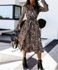 Autumn lapel Long Dress For Women 2023 Casual Long Sleeve Split Leopard Print Dress Female Elegant Maxi Party Clothing