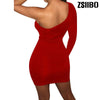 Autumn long sleeve One Shoulder Straps Slash Neck High Waist Sexy Women Solid Club Mini Dress