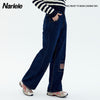 Autumn women love embroidered jeans retro do old versatile slacks high street straight casual pants