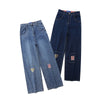 Autumn women love embroidered jeans retro do old versatile slacks high street straight casual pants