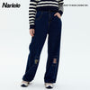 Autumn women love embroidered jeans retro do old versatile slacks high street straight casual pants