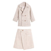 Autumn winter gentle wind coat women's mid-length double-breasted suit collar woolen coat +Two-piece skirt beige winter clothes