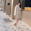 Autumn winter gentle wind coat women's mid-length double-breasted suit collar woolen coat +Two-piece skirt beige winter clothes