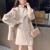 Autumn winter gentle wind coat women's mid-length double-breasted suit collar woolen coat +Two-piece skirt beige winter clothes