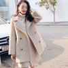 Autumn winter gentle wind coat women's mid-length double-breasted suit collar woolen coat +Two-piece skirt beige winter clothes