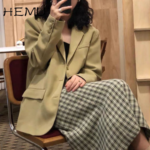 Avocado Green Suit Jacket Women'S Design Loose 2023 Autumn Korean Suit Women'S Small Suit Long Sleeve Double Breasted Blazer