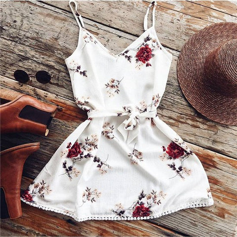 Sexy Floral Print Summer Dress Women Casual V neck Strap Beach Dress 2022 High Waist Halter Short Mini Dresses Vestidos