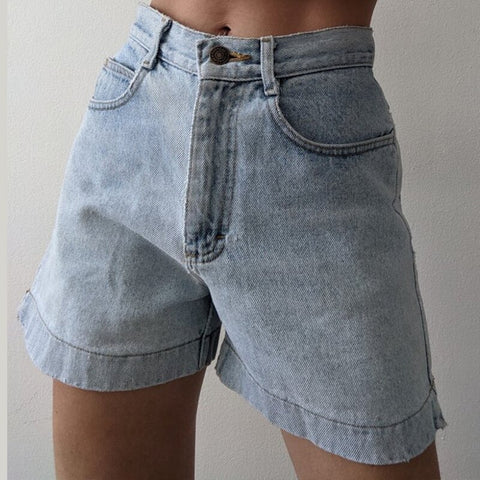 B-TOTO American Retro Light Blue Thin Denim Shorts Female Summer High Waist Tide Ins Pants 2022 Fashion