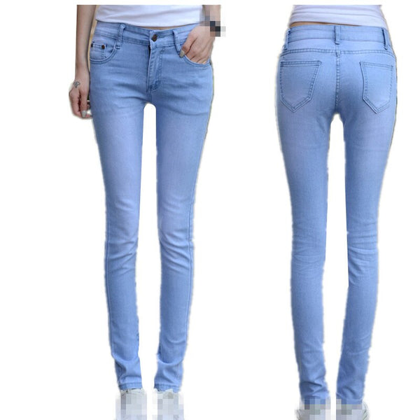B2073 2022 spring autumn Korean version women slim and thin pencil students light blue elastic jeans