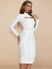 BEAUKEY Women White Hollow Out HL Bandage Dress  Long Sleeve Bodycon Sexy Cut Out High Neck Party Red Black Midi Dress Plus XL