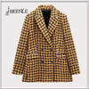 BEENLE Women 2022 Double Breasted Tweed Blazer Coat Vintage Long Sleeve Welt Pockets Female Outerwear Chic Veste Femme