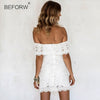 2022 New Summer Women White Lace Stitching Dress Off Shoulder Strapless Bodycon Dress Slash Neck Mini Dresses party
