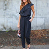 2022 Women Black Chiffon Jumpsuit Fashion Women One Shoulder Long Pants Summer Ruffles Casual Club Overalls Size S-XL