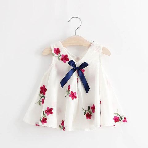Girl Bow Dress Baby Girl Summer Dress Fashion V-neck Dress Strawberry Pattern Child Sleeveless Girl Clothes 1-3 Years old