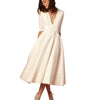 High Quality Sexy High Waist Dress 2022 Summer Five Sleeves Deep V Female Dress Elegant party Vintage Long Dresses women