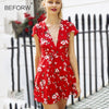 Summer V neck Floral Print Sexy Short Dress Women Bandages Bohemian Short Sleeve Dresses 2022 Beach Mini Dress Vestido