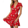 Summer V neck Floral Print Sexy Short Dress Women Bandages Bohemian Short Sleeve Dresses 2022 Beach Mini Dress Vestido