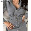 BGTEEEVR Chic Turn-down Collar Women Long Plaid Dress Single-breasted Belted Female Dress Full Sleeve Bodycon Vestidos