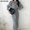 BGTEEEVR Chic Turn-down Collar Women Long Plaid Dress Single-breasted Belted Female Dress Full Sleeve Bodycon Vestidos