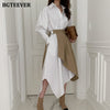 BGTEEEVR Stylish Women Turn-down Collar Irregular Shirt Dress Elegant Long Sleeve Female Pleated Dress 2023 Spring 2 Pieces
