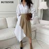 BGTEEEVR Stylish Women Turn-down Collar Irregular Shirt Dress Elegant Long Sleeve Female Pleated Dress 2023 Spring 2 Pieces