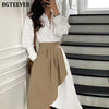 BGTEEEVR Stylish Women Turn-down Collar Irregular Shirt Dress Elegant Long Sleeve Female Pleated Dress 2023 Spring 2 Pieces