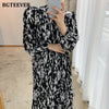BGTEEVER 2023 Spring Stand Collar Women Full Sleeve Dress Elegant Hit Color Female Lace-up Printed Midi Dress Vestidos