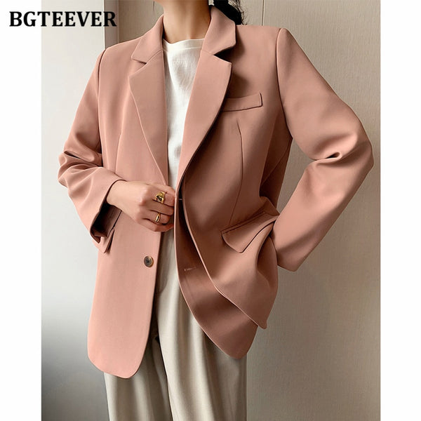 BGTEEVER 2022 Spring Solid Jacket Women Suits Single-breasted Blazer Office Ladies Formal Blazer Notched Collar Outwear Femme
