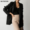 BGTEEVER Autumn Notched Collar Women Blazer Elegant Long Sleeve Loose Double Breasted Female Suits Jackets 2022