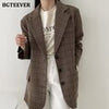 BGTEEVER Autumn Winter Single Breasted Woolen Jackets Women Casual Thick Warm Coats Female Elegant Plaid Office Lady Outerwear