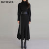 BGTEEVER Autumn Winter Turtleneck Women Knitted Dress 2023 Elegant Thick Full Sleeve Slim Mermaid Vestidos Femme