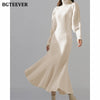 BGTEEVER Autumn Winter Turtleneck Women Knitted Dress 2023 Elegant Thick Full Sleeve Slim Mermaid Vestidos Femme