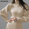 BGTEEVER Autumn Winter Turtleneck Women Knitted Dress 2023 Elegant Thick Full Sleeve Slim Mermaid Vestidos Femme