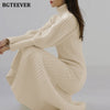 BGTEEVER Autumn Winter Turtleneck Women Knitted Dress 2023 Elegant Thick Full Sleeve Slim Mermaid Vestidos Femme