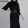 BGTEEVER Autumn Winter Turtleneck Women Knitted Dress 2023 Elegant Thick Full Sleeve Slim Mermaid Vestidos Femme