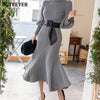 BGTEEVER Autumn Winter Turtleneck Women Knitted Dress 2023 Elegant Thick Full Sleeve Slim Mermaid Vestidos Femme