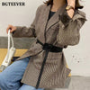 BGTEEVER Autumn Winter Vintage Houndstooth Woolen Blazer Jackets for Women Double Breasted Belted Female Outwear with belt 2023