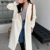 BGTEEVER Autumn Winter Vintage Notched Collar Women Long Jacket Double Breasted Lace-up Female Suit Blazer 2022